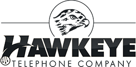 Logo of Hawkeye Telephone Company featuring a stylized hawk's head above the company name in bold letters.